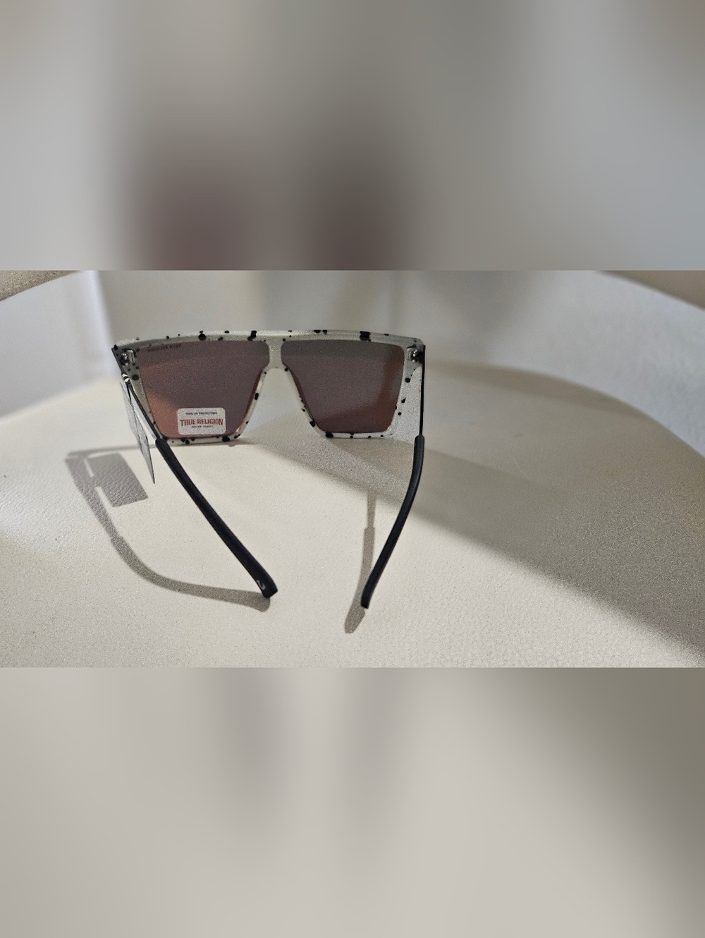 True Religion Shield Sunglasses Blue Mirrored Lens Black White Speckle UV400. - Picture 4 of 6